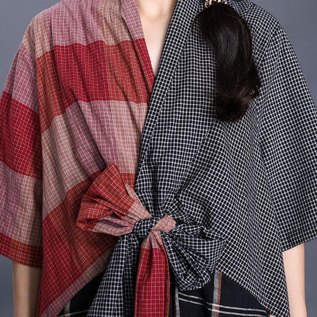 V-Neck Plaid Maxi Dress With Tie Front
