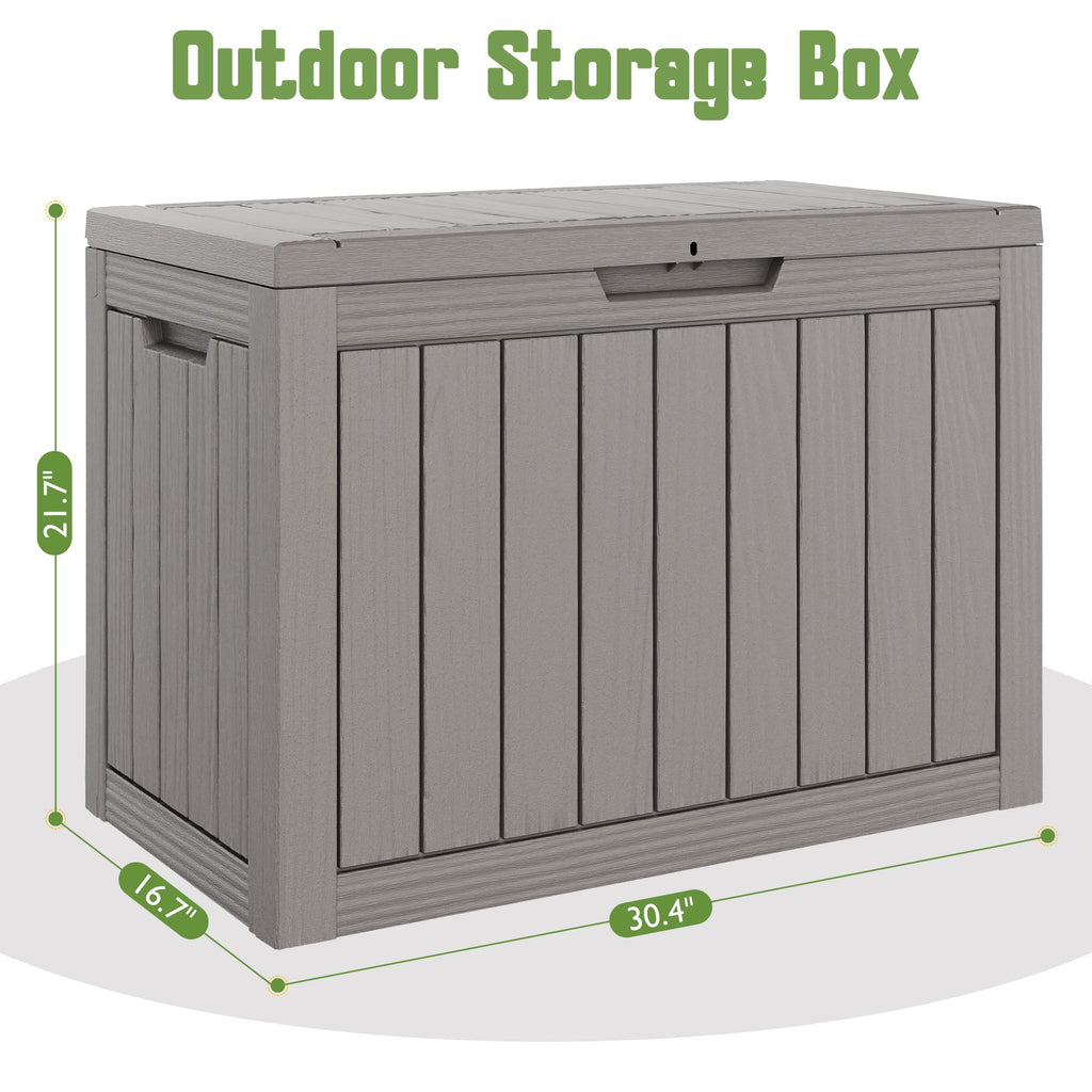 Outdoor StoraBox, 45 Gallon Deck Box with Lockable Lid, Waterproof Resin StoraBin for Cushions, Garden Tools, Patio Furniture, Grey