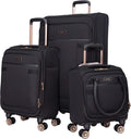 Women's Hudson Softside 3-Piece Spinner Luggage Set, Black with Rose Gold, (16/20/28)