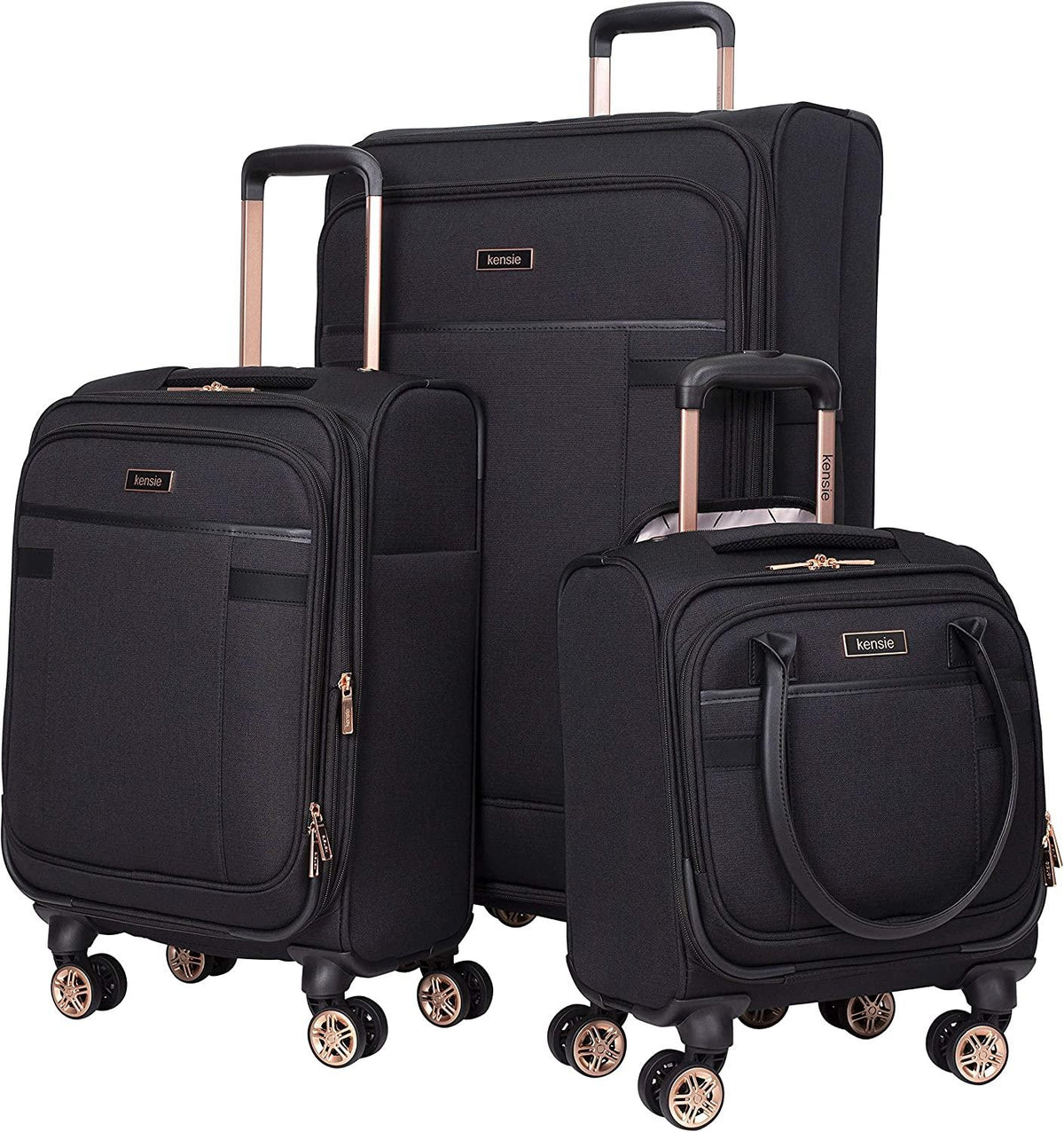 Women's Hudson Softside 3-Piece Spinner Luggage Set, Black with Rose Gold, (16/20/28)