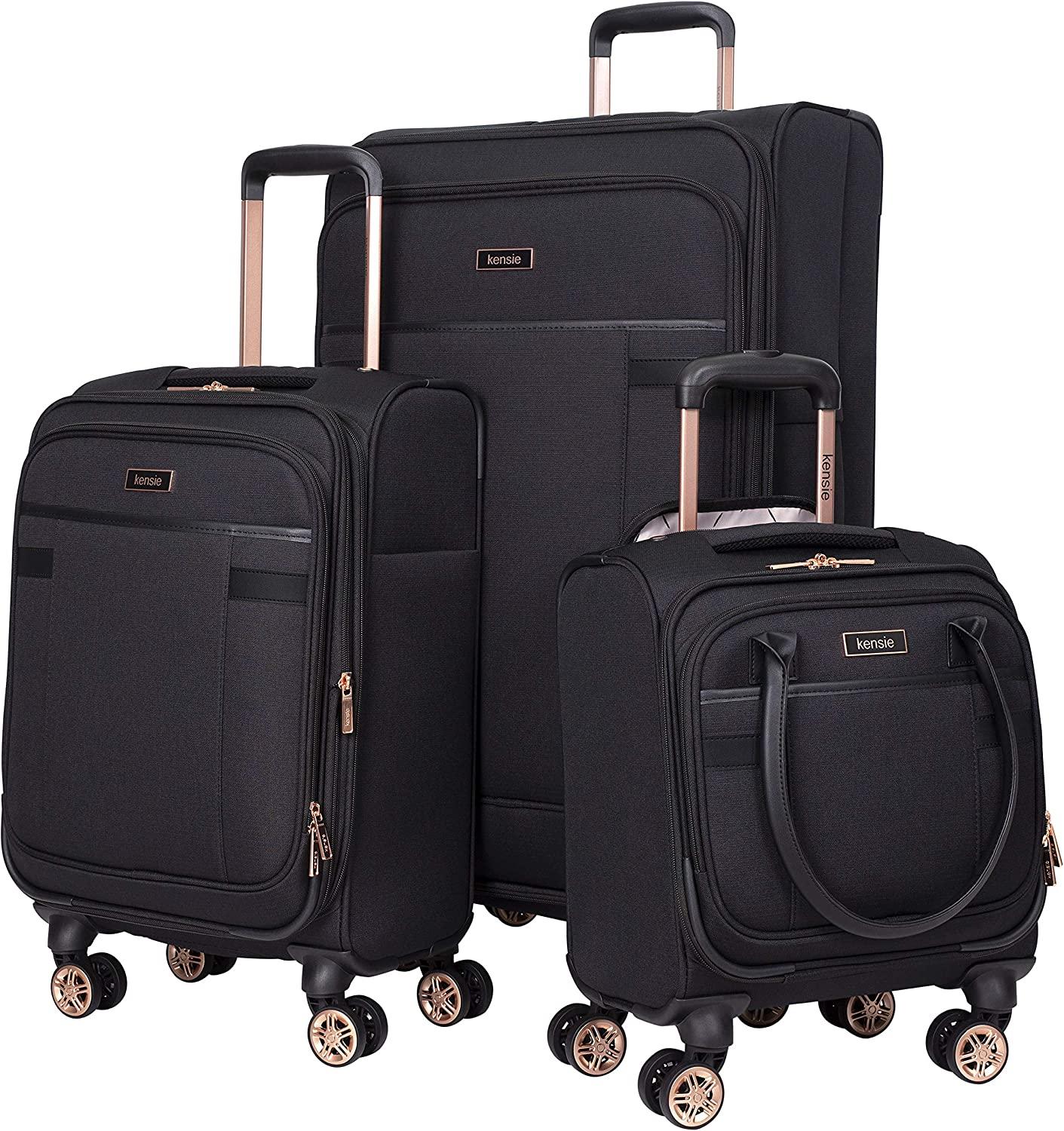 Women's Hudson Softside 3-Piece Spinner Luggage Set, Black with Rose Gold, (16/20/28)