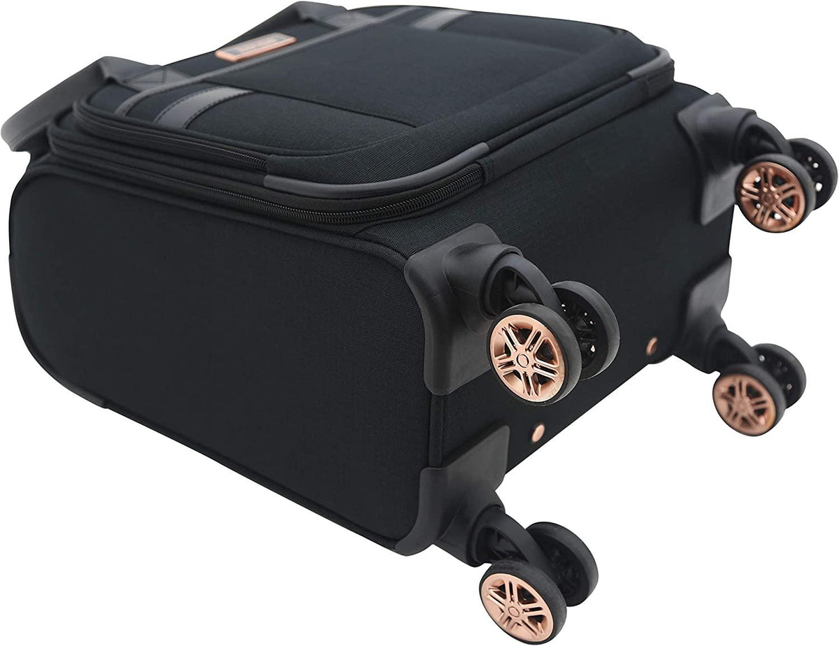 Women's Hudson Softside 3-Piece Spinner Luggage Set, Black with Rose Gold, (16/20/28)
