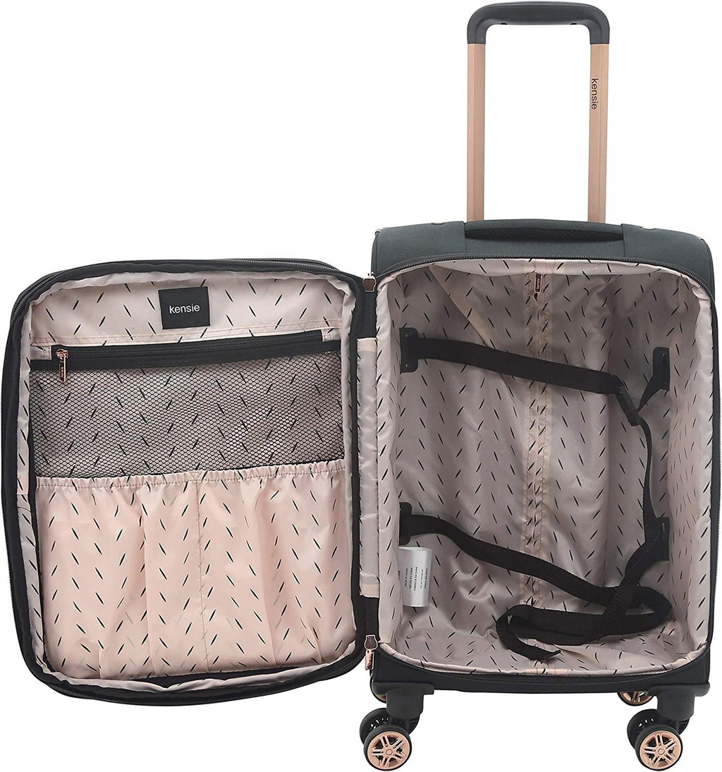 Women's Hudson Softside 3-Piece Spinner Luggage Set, Black with Rose Gold, (16/20/28)