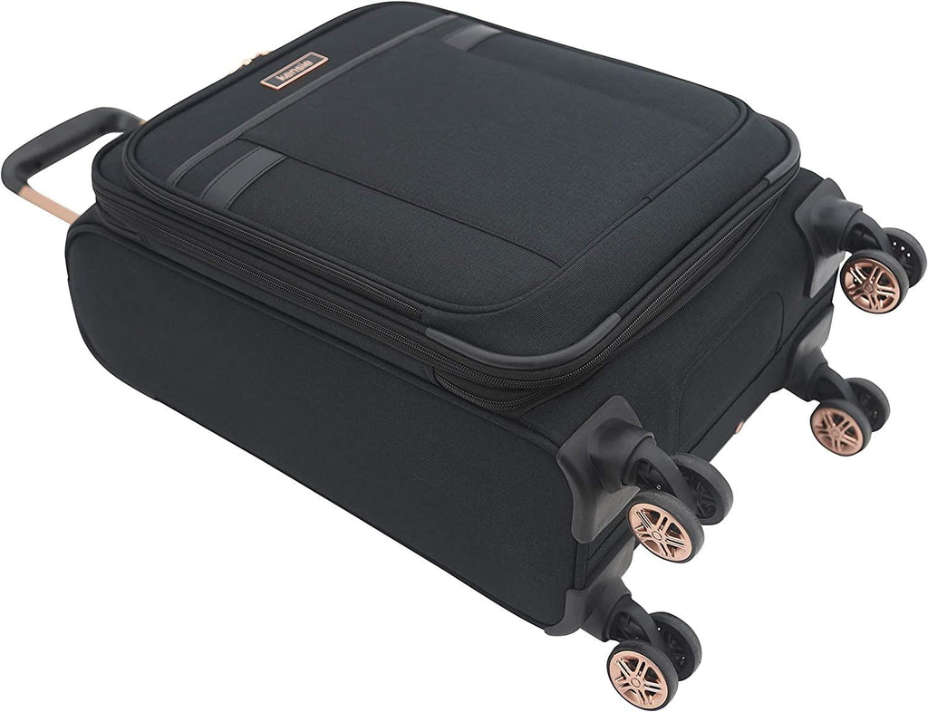 Women's Hudson Softside 3-Piece Spinner Luggage Set, Black with Rose Gold, (16/20/28)