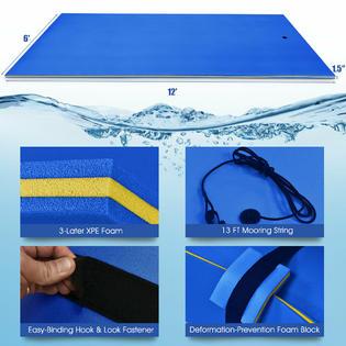 Costway 3-Layer Floating Water Pad 12' x 6' Floating Oasis Foam Mat Blue