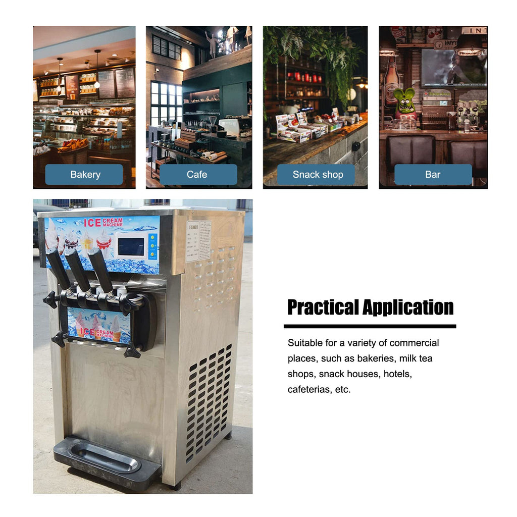 3 Flavor Soft Ice Cream Machine Commercial Soft Serve Ice Cream Maker Sorbet Frozen Yogurt Gelato LED Display Desktop Type 1200W 110V