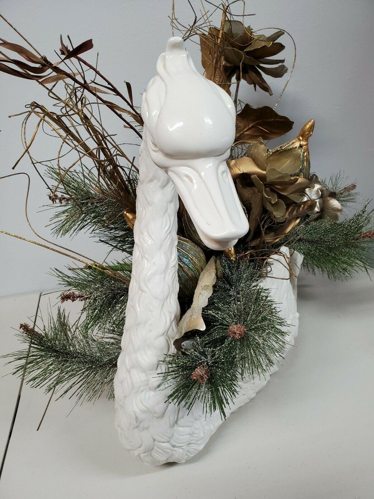 Swan Christmas  Floral Arrangement Italian Made Home Decor Seasonal Holiday