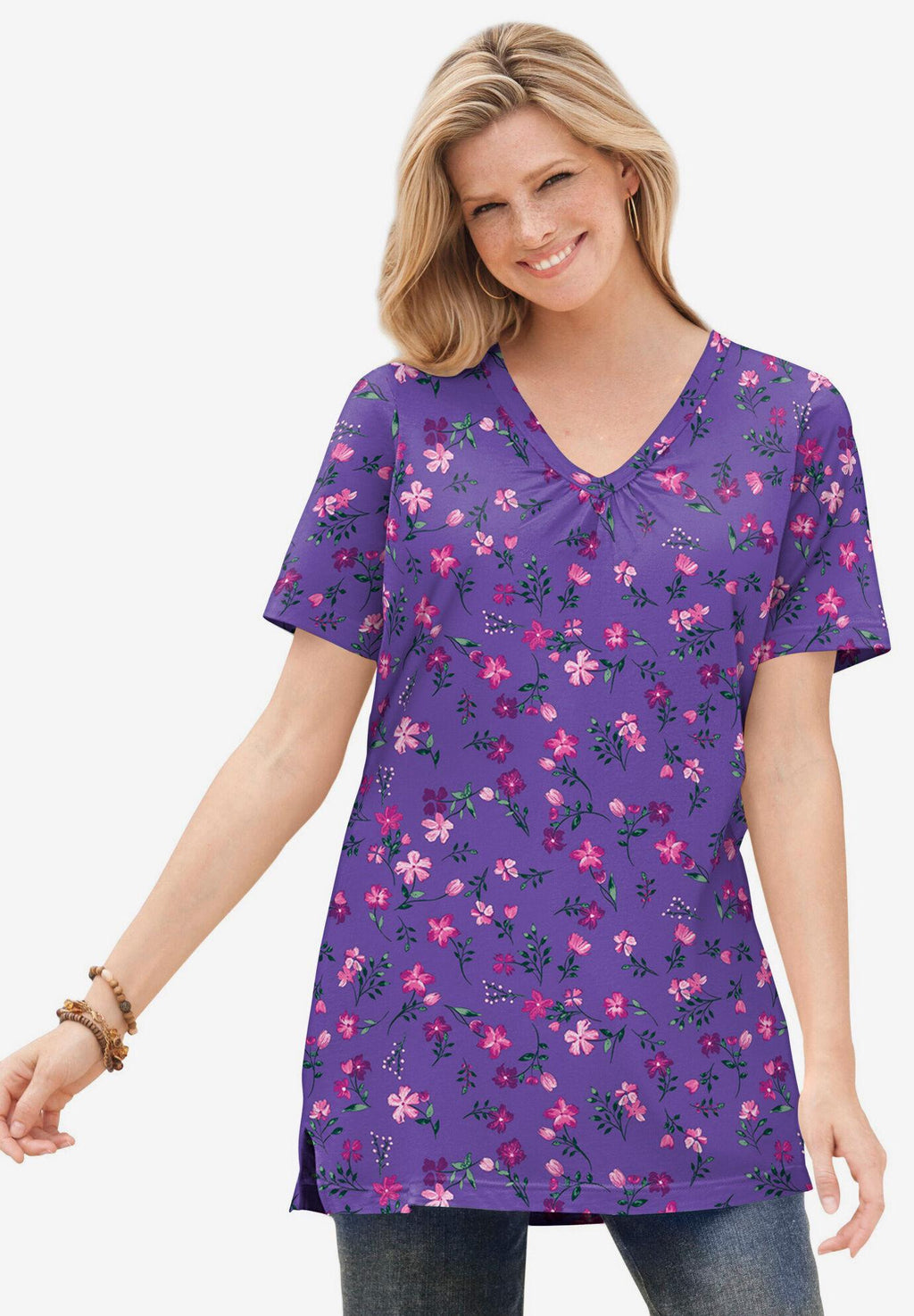 perfect short-sleeve shirred v-neck tunic