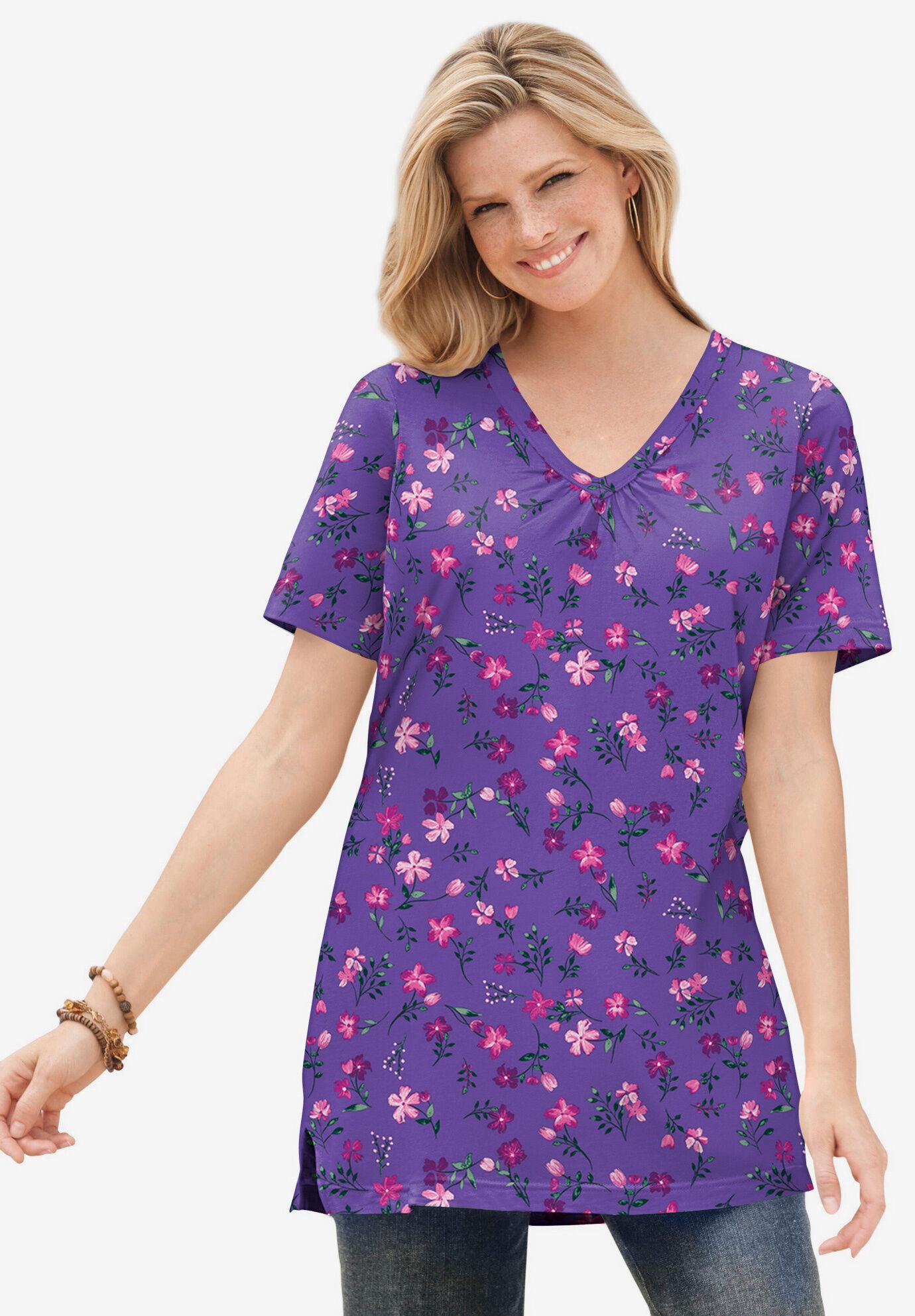 perfect short-sleeve shirred v-neck tunic
