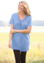 perfect short-sleeve shirred v-neck tunic