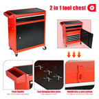 5-Drawer Rolling Tool Chest, 2 in 1 Tool StoraCabinet with Detachable Top, Steel Tool Box with Wheels, Red and Black, Lockable, for GaraWorkshop
