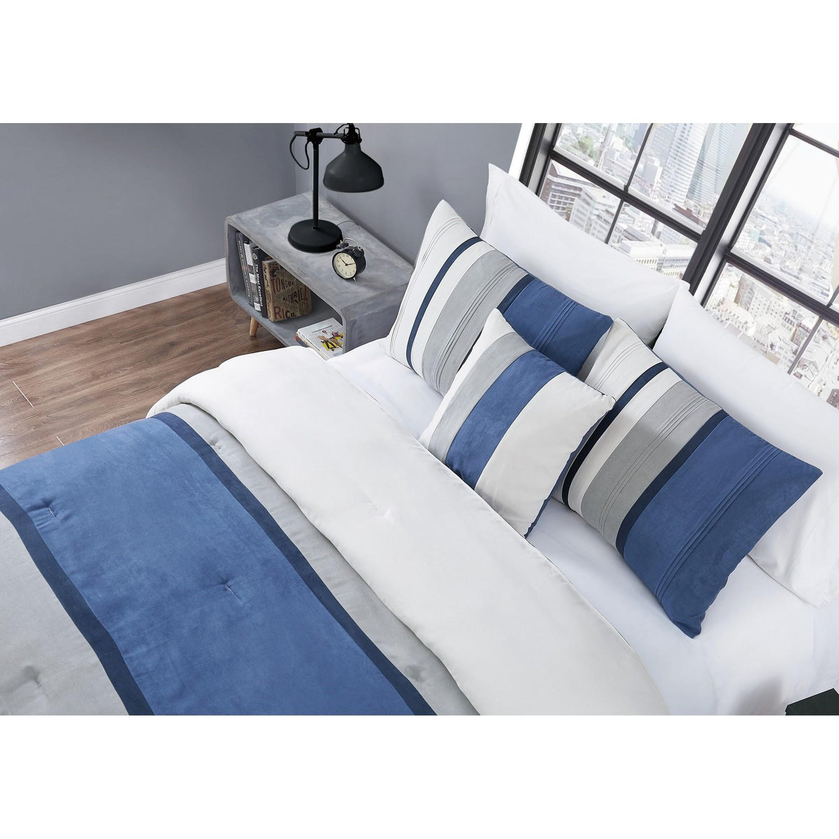 London Fog Newport Stripe Microsuede Full/Queen 4 Piece Comforter Set