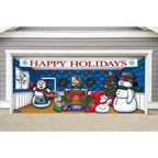 7 ft. x 16 ft. Snowman Family Christmas Garage Door Decor Mural for Double Car Garage