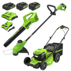 48V (24V x 2) High - Performance Cordless Yard Tool Combo: 21" self propelled lawn mower, 12" Trimmer &amp; Blower, with 3 Batteries &amp; 2 Chargers