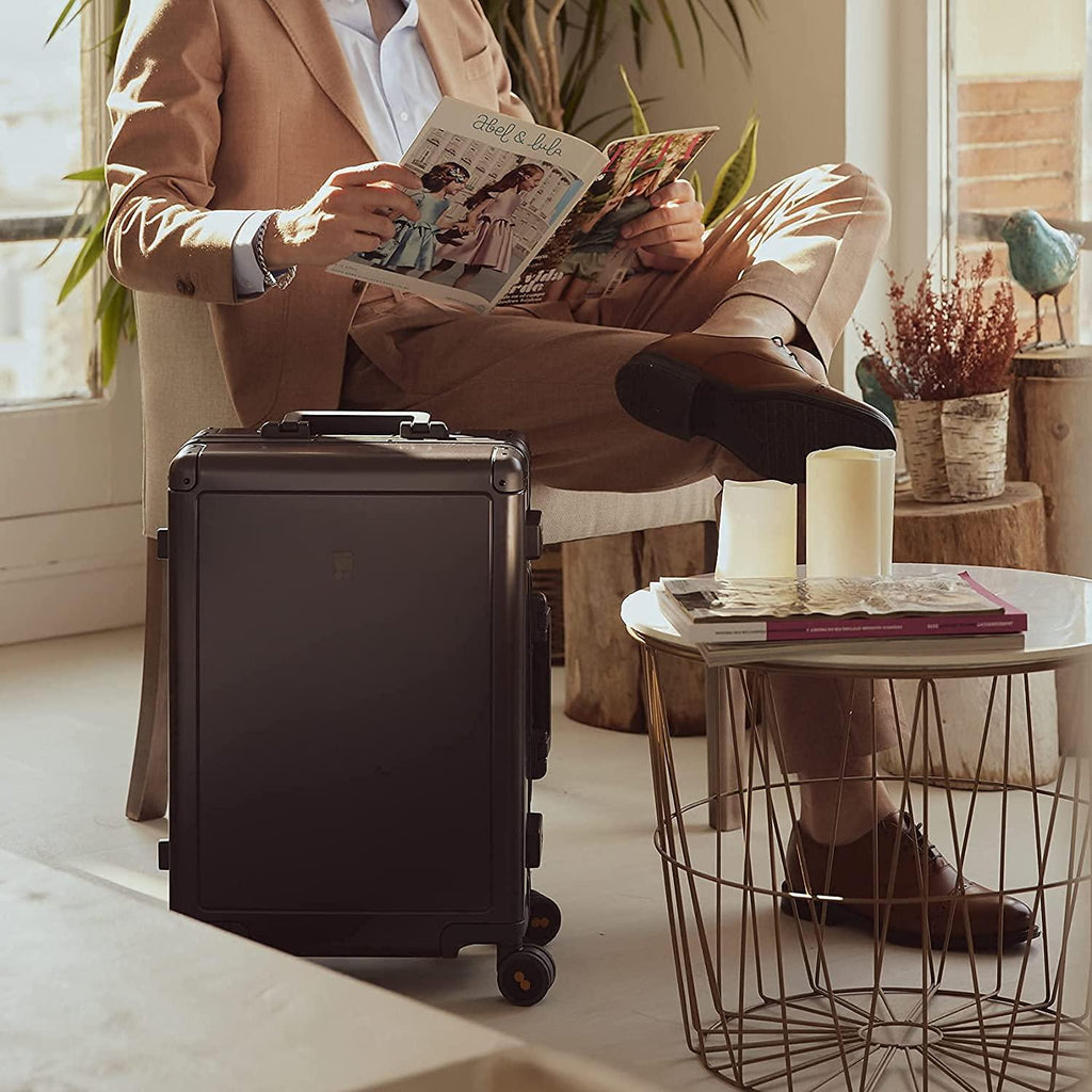 Gibraltar Carry on Luggage, 20" Aluminum Frame Hardside Suitcase Zipperless Luggage with TSA Lock, 8 Spinner Wheels - Dark Grey