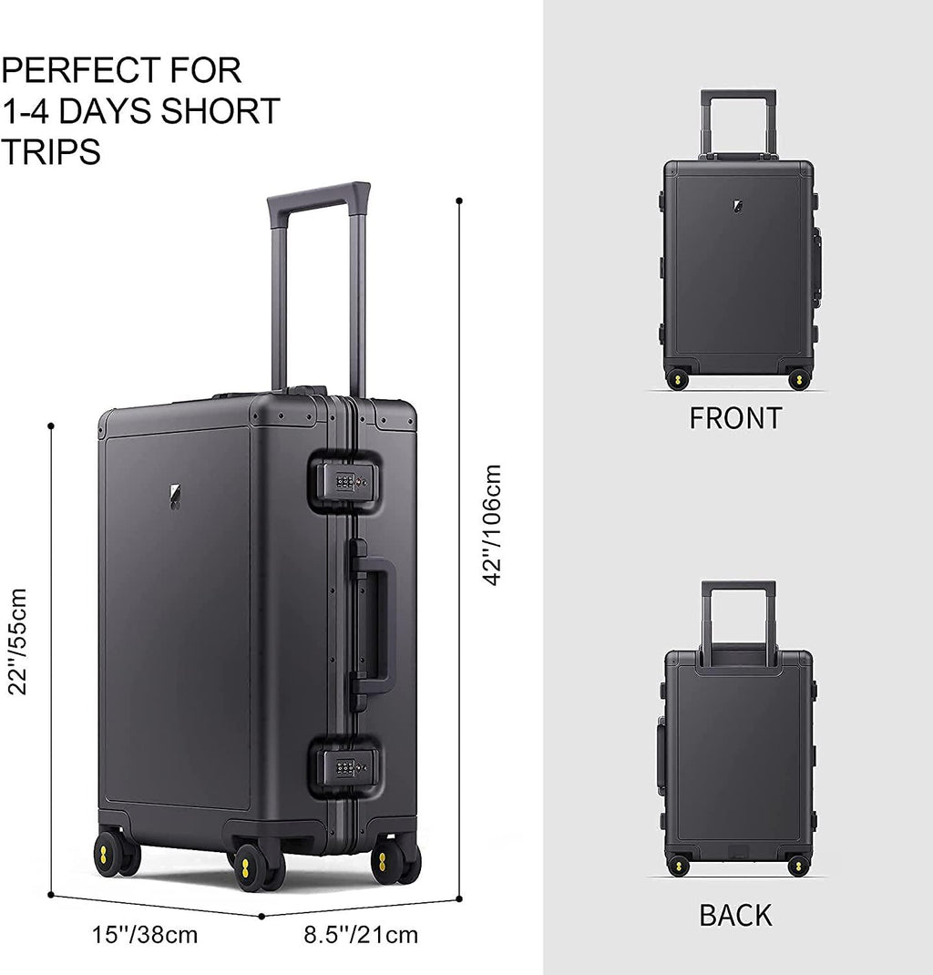 Gibraltar Carry on Luggage, 20" Aluminum Frame Hardside Suitcase Zipperless Luggage with TSA Lock, 8 Spinner Wheels - Dark Grey