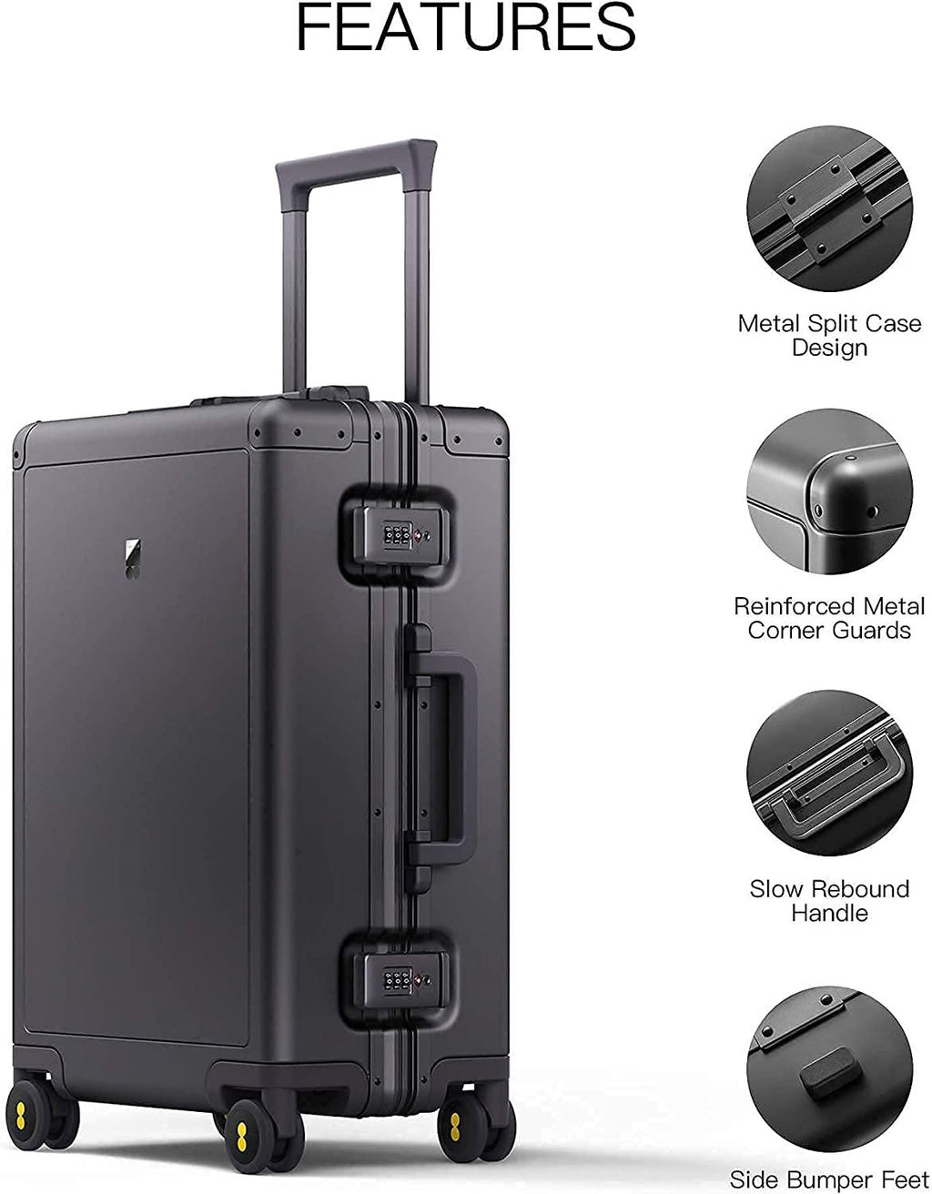 Gibraltar Carry on Luggage, 20" Aluminum Frame Hardside Suitcase Zipperless Luggage with TSA Lock, 8 Spinner Wheels - Dark Grey