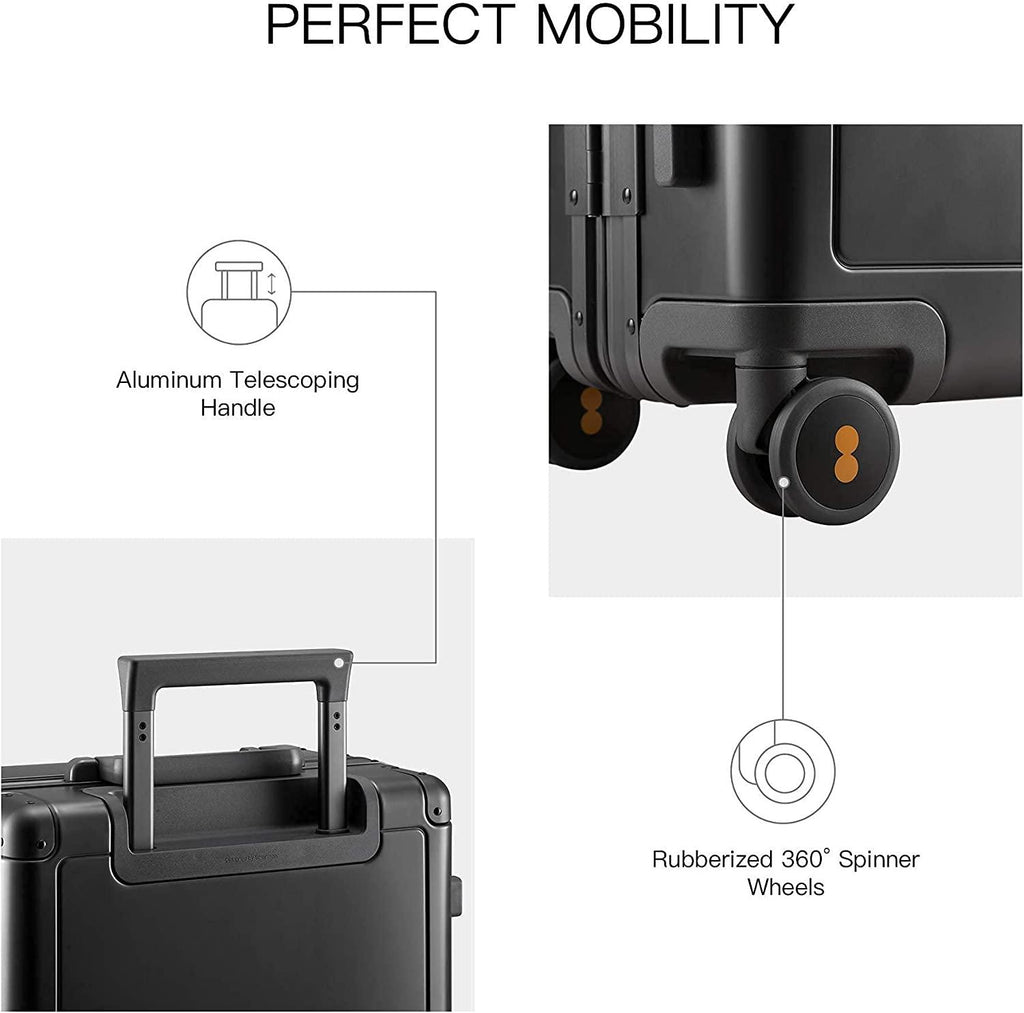 Gibraltar Carry on Luggage, 20" Aluminum Frame Hardside Suitcase Zipperless Luggage with TSA Lock, 8 Spinner Wheels - Dark Grey