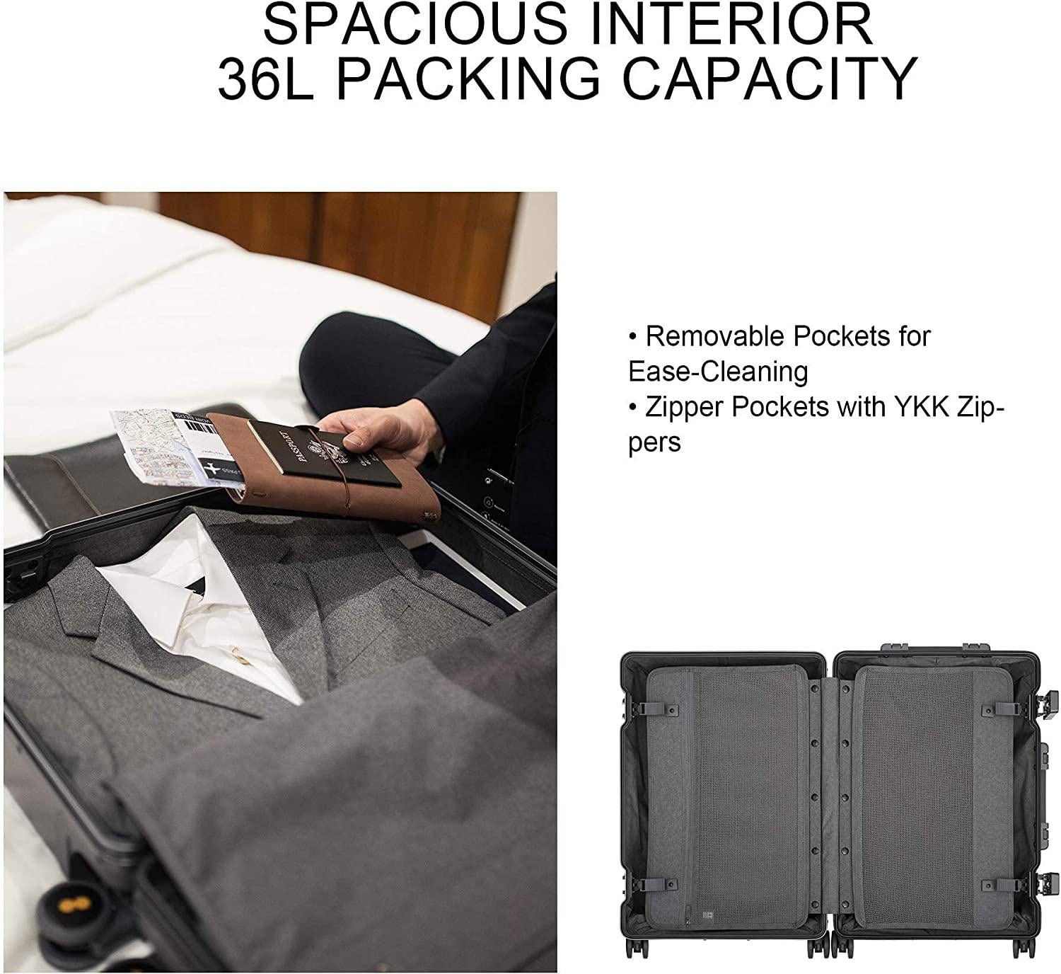 Gibraltar Carry on Luggage, 20" Aluminum Frame Hardside Suitcase Zipperless Luggage with TSA Lock, 8 Spinner Wheels - Dark Grey