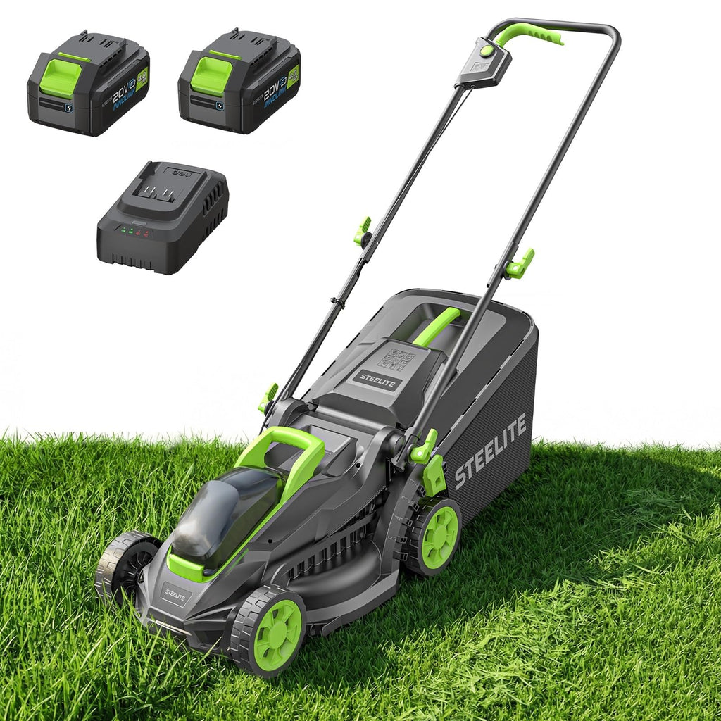 21V 13" Cordless Lawn Mower with 2 x 4.0Ah Batteries &amp; Charger, Brushless Motor, 5-Position Height Adjustment, 2-in-1 Mulching &amp; Bagging, Lightweight 20.5 lbs Push Mower for Small Yard