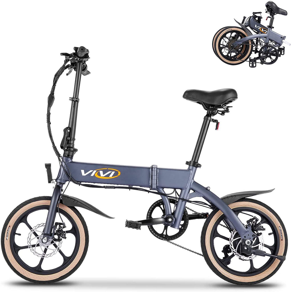 Vivi 16" Folding Electric Bike 350W Brushless Motor, 20MPH, 35 Miles, 36V/10.4Ah Battery, Super Light Electric Bike for Adults/Mountain Bikes/Ebike,  Professional 6 Speed Gears