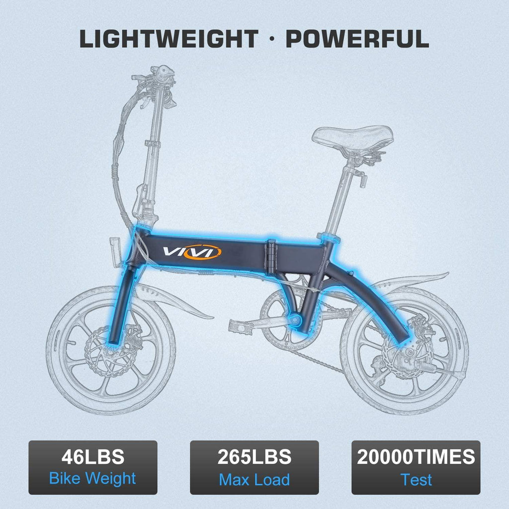 Vivi 16" Folding Electric Bike 350W Brushless Motor, 20MPH, 35 Miles, 36V/10.4Ah Battery, Super Light Electric Bike for Adults/Mountain Bikes/Ebike,  Professional 6 Speed Gears