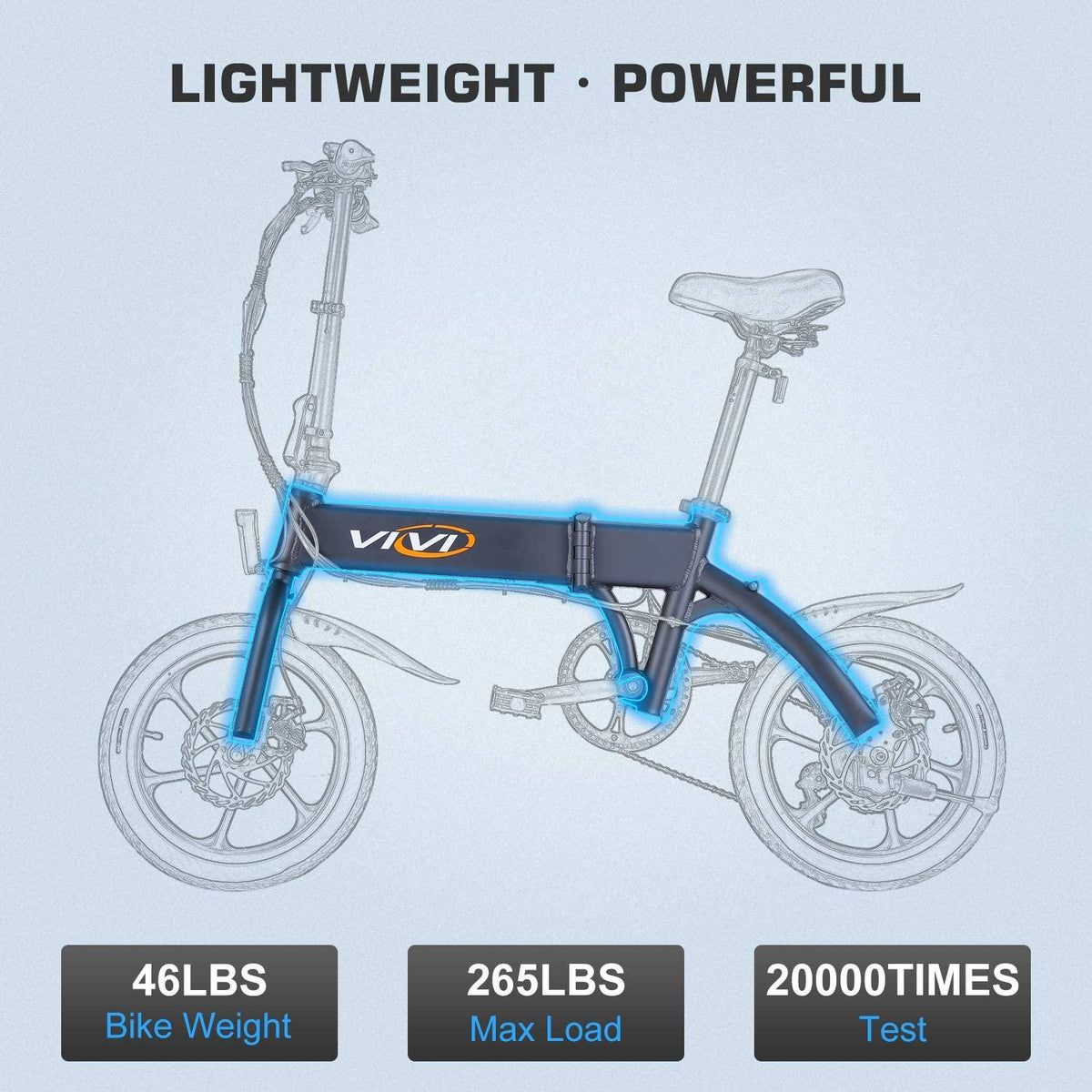 Vivi 16" Folding Electric Bike 350W Brushless Motor, 20MPH, 35 Miles, 36V/10.4Ah Battery, Super Light Electric Bike for Adults/Mountain Bikes/Ebike,  Professional 6 Speed Gears