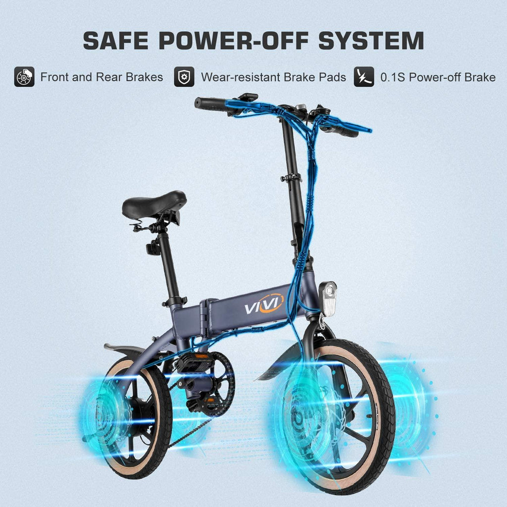 Vivi 16" Folding Electric Bike 350W Brushless Motor, 20MPH, 35 Miles, 36V/10.4Ah Battery, Super Light Electric Bike for Adults/Mountain Bikes/Ebike,  Professional 6 Speed Gears