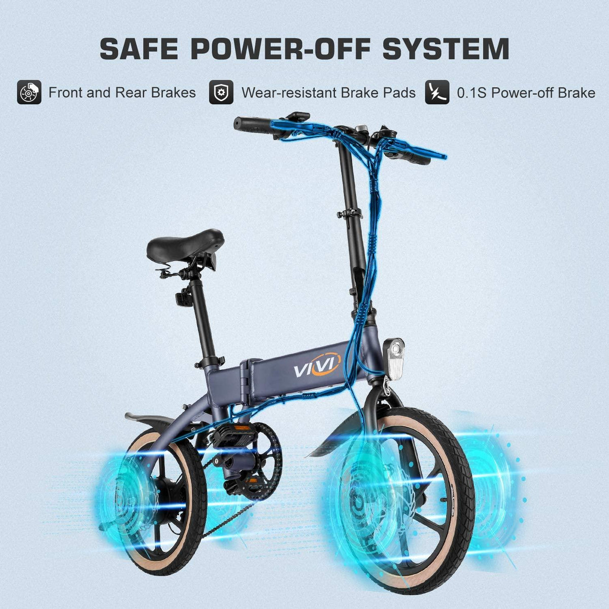 Vivi 16" Folding Electric Bike 350W Brushless Motor, 20MPH, 35 Miles, 36V/10.4Ah Battery, Super Light Electric Bike for Adults/Mountain Bikes/Ebike,  Professional 6 Speed Gears