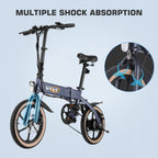 Vivi 16" Folding Electric Bike 350W Brushless Motor, 20MPH, 35 Miles, 36V/10.4Ah Battery, Super Light Electric Bike for Adults/Mountain Bikes/Ebike,  Professional 6 Speed Gears