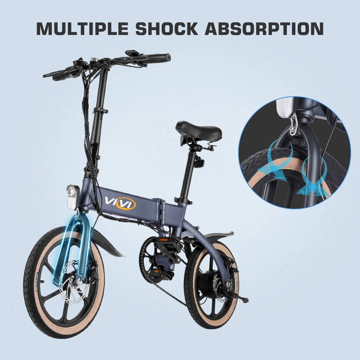 Vivi 16" Folding Electric Bike 350W Brushless Motor, 20MPH, 35 Miles, 36V/10.4Ah Battery, Super Light Electric Bike for Adults/Mountain Bikes/Ebike,  Professional 6 Speed Gears