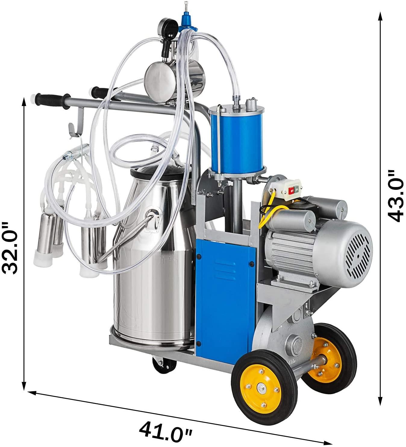 happybuy electric milking machine 1440 rpm 5-8 cows per hour milker machine 0.55 kw milking equipment with 25l 304 stainless steel bucket single cow milking machine
