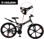 Mens Mountain Bike 26 Inch Adult Bike for Men Women, High Carbon Steel Frame,Full Suspension Anti-Slip Bicycle, 21 Speed Foldable Bike for Adults