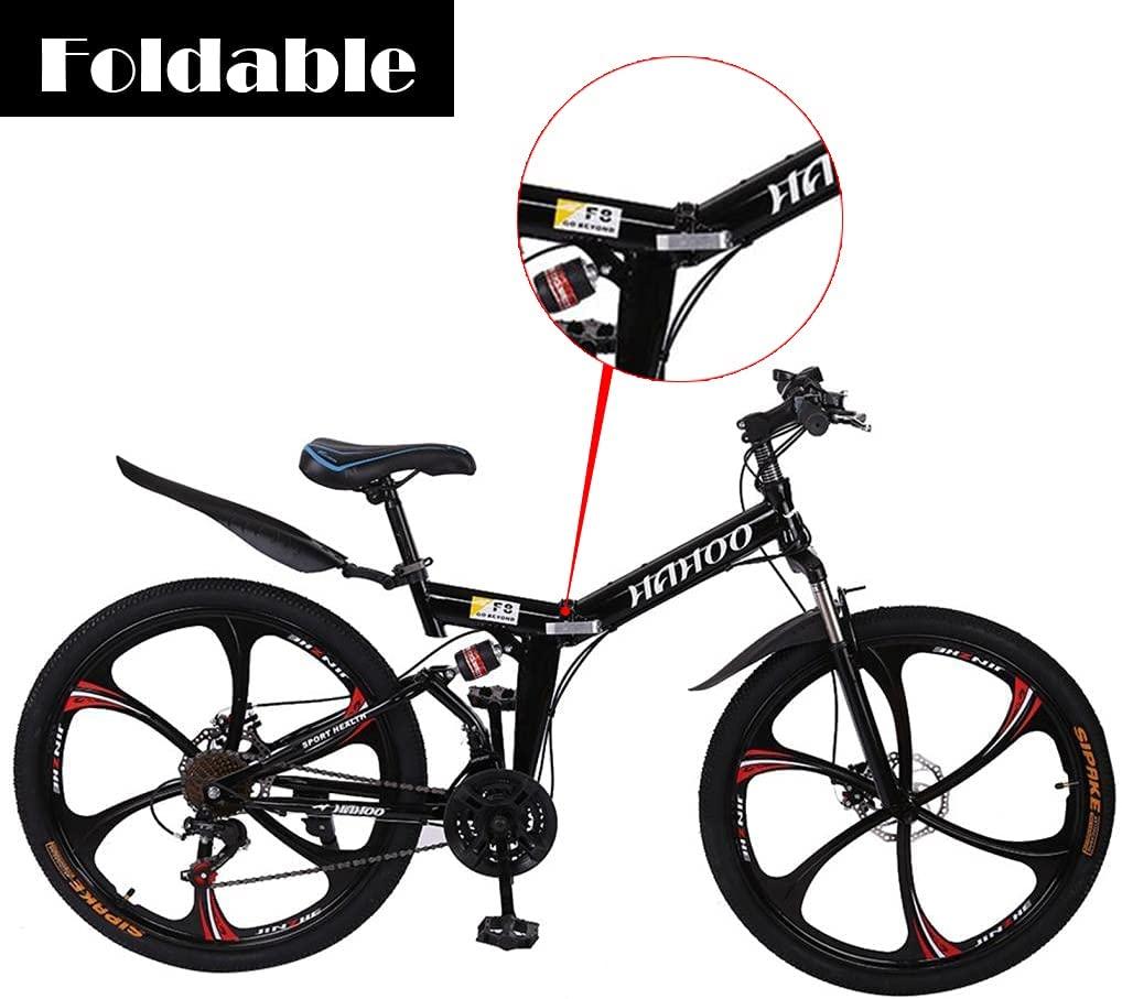 Mens Mountain Bike 26 Inch Adult Bike for Men Women, High Carbon Steel Frame,Full Suspension Anti-Slip Bicycle, 21 Speed Foldable Bike for Adults
