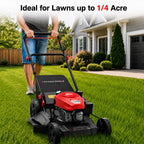 21-Inch Gas Push Lawn Mower, 144cc 4-Stroke Engine, 6-Position Adjustable Cutting Height, 3-in-1 Mulching, Side Dischar&amp; Rear Bag for Garden Landscaping