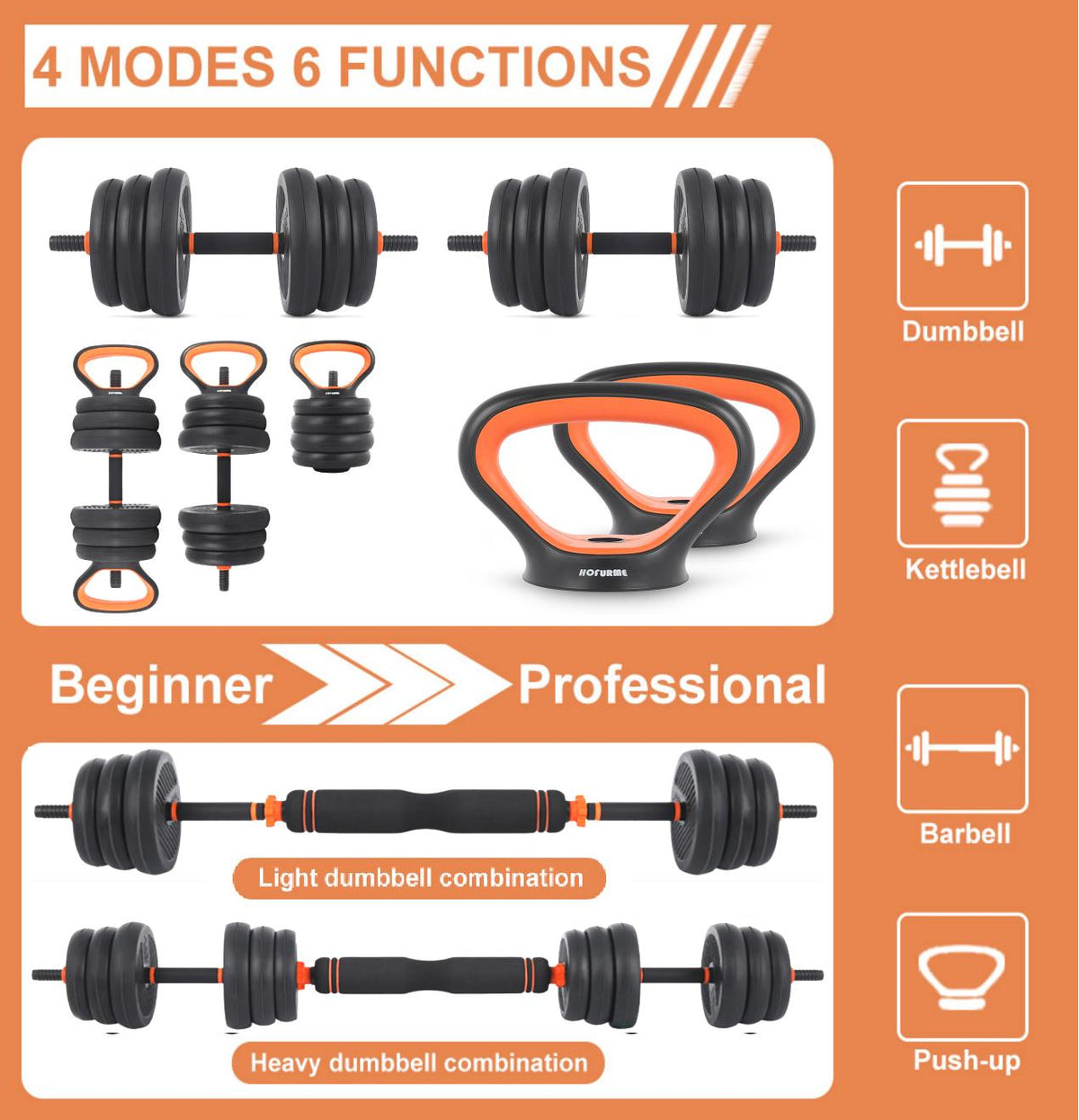35KG Adjustable Dumbbell Set, 6 in 1 Adjustable Dumbbells / Barbell / Kettlebell / Push up 77lb Bodybuilding Weight Training Kit