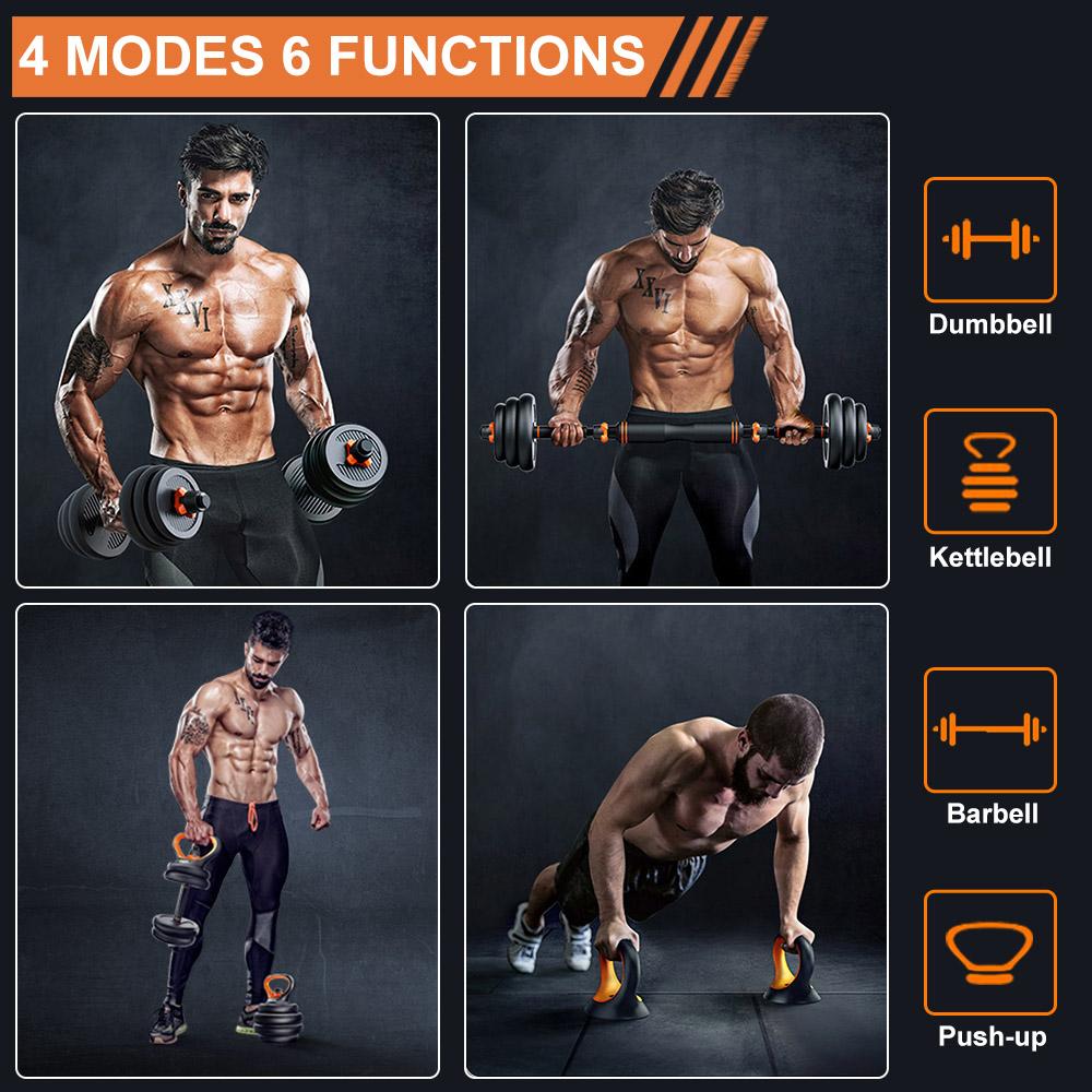 35KG Adjustable Dumbbell Set, 6 in 1 Adjustable Dumbbells / Barbell / Kettlebell / Push up 77lb Bodybuilding Weight Training Kit