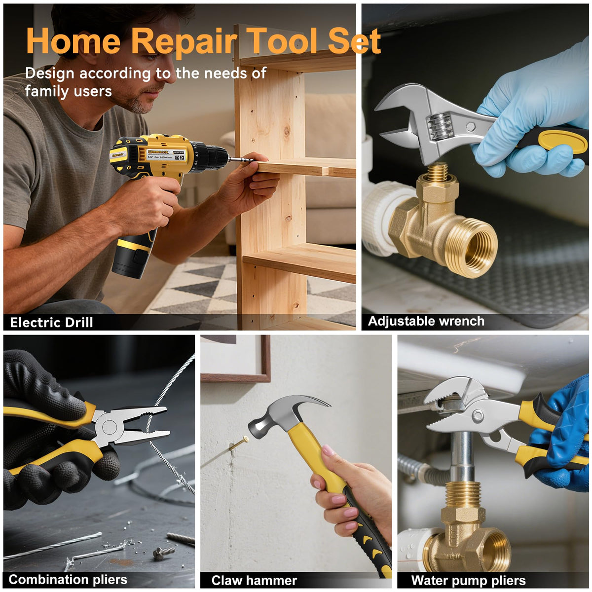 Tool Kit Box Drill Set with 12V Power Cordless Drill 299-Piece Tool Kit for Home Tool Set StoraCase with Drawer General Household Drill Set for Home Mechanics Repairs Men & Women, DIY