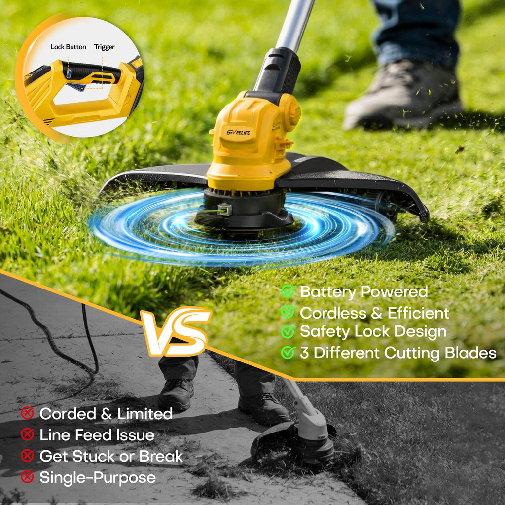 Brushless Electric Weed Wacker String Trimmer, 20V Cordless Weed Eater and Edger, 15" Cutting Width with 2 * 5.0Ah Battery Powered Brush Cutter, 4 in 1 Lawn Mower, Eco Friendly Grass Cutter
