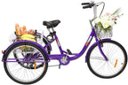 PEXMOR Adult Tricycle, 7 Speed Trike Cruiser Bike, 24/26 Inch Three-Wheeled Bicycle with Foldable Front &amp; Rear Basket Adjustable Height Seat for Recreation, Shopping Men's Women's Bike