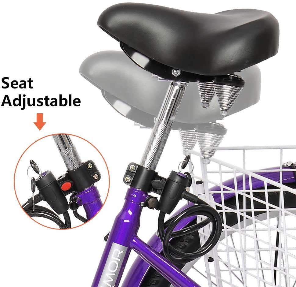 PEXMOR Adult Tricycle, 7 Speed Trike Cruiser Bike, 24/26 Inch Three-Wheeled Bicycle with Foldable Front &amp; Rear Basket Adjustable Height Seat for Recreation, Shopping Men's Women's Bike