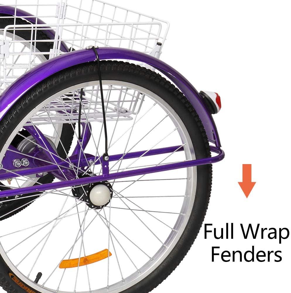 PEXMOR Adult Tricycle, 7 Speed Trike Cruiser Bike, 24/26 Inch Three-Wheeled Bicycle with Foldable Front &amp; Rear Basket Adjustable Height Seat for Recreation, Shopping Men's Women's Bike