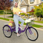PEXMOR Adult Tricycle, 7 Speed Trike Cruiser Bike, 24/26 Inch Three-Wheeled Bicycle with Foldable Front &amp; Rear Basket Adjustable Height Seat for Recreation, Shopping Men's Women's Bike