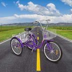 PEXMOR Adult Tricycle, 7 Speed Trike Cruiser Bike, 24/26 Inch Three-Wheeled Bicycle with Foldable Front &amp; Rear Basket Adjustable Height Seat for Recreation, Shopping Men's Women's Bike