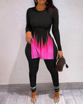 ombre colorblock slit top &amp; high waist pants set
