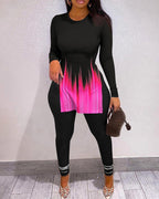 ombre colorblock slit top &amp; high waist pants set