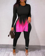 ombre colorblock slit top &amp; high waist pants set