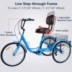 Ey Adult Tricycle, 3 Wheel Bike Adult, Three Wheel Cruiser Bike 20/24/26 inch Wheels, 7 Speed, Adjustable Seat and Handlebar, Multiple Colors