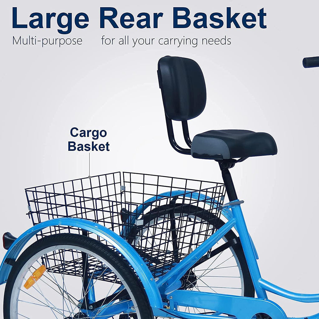 Ey Adult Tricycle, 3 Wheel Bike Adult, Three Wheel Cruiser Bike 20/24/26 inch Wheels, 7 Speed, Adjustable Seat and Handlebar, Multiple Colors