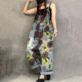 Babakud Summer Print Retro Patch Loose Adjustable Jumpsuit